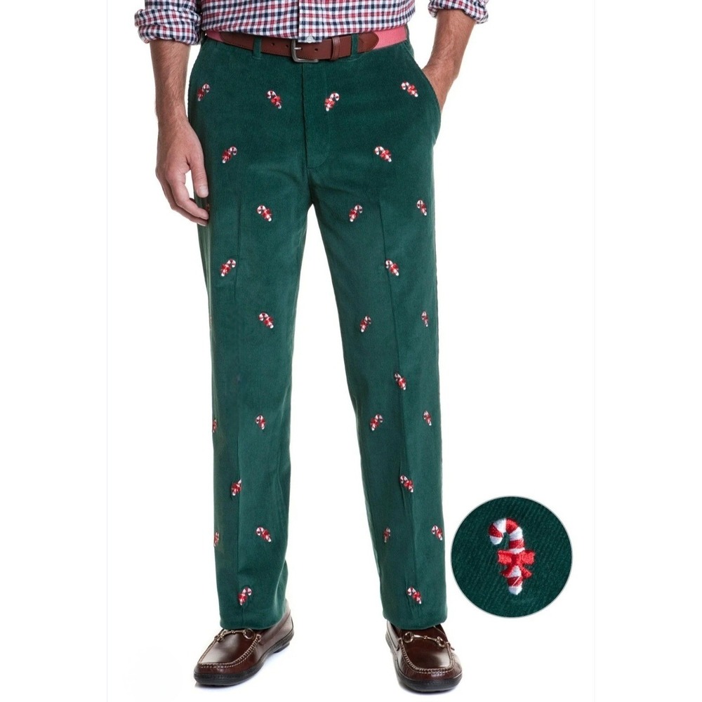 Castaway Nantucket Island Corduroy Pants Mens 44 Green Candy Cane Embroidered